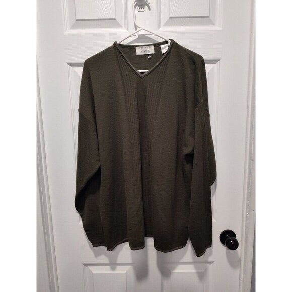 Fiesole Mens Italian Made Dark Olive Green Wool Blend Vneck Sweater Size Large - Picture 1 of 9